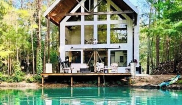 Waterfront Lonestar Cabin in a Magical Forest! in Grimes County